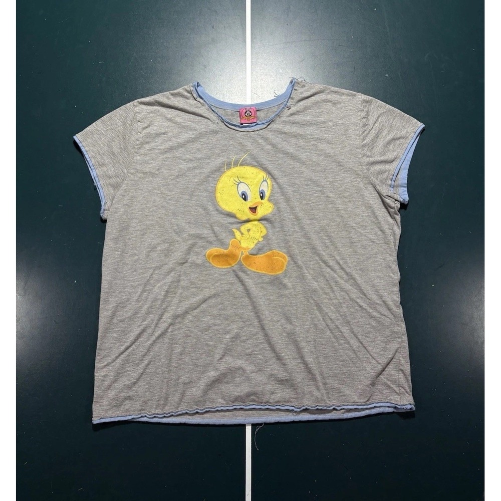 Vintage Looney Tunes Tweety Bird Ringer Tee Women's XL Gray T Shirt Y2K 2000s